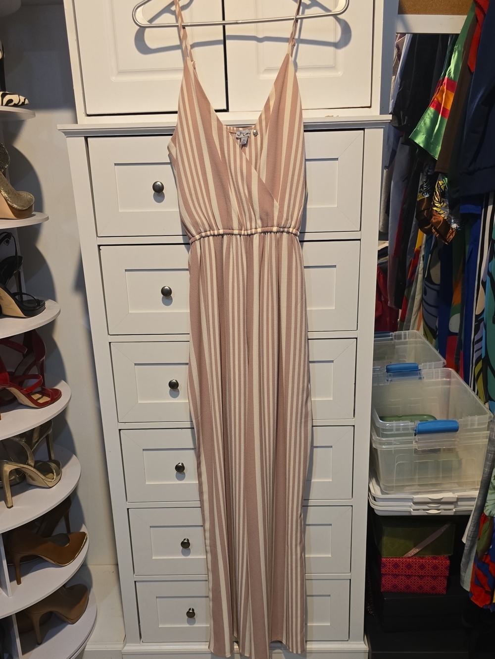 Striped Mauve and White Jumpsuit - Women
